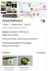 Google Unternehmensprofil von Anne Kallmann Schmuckdesign