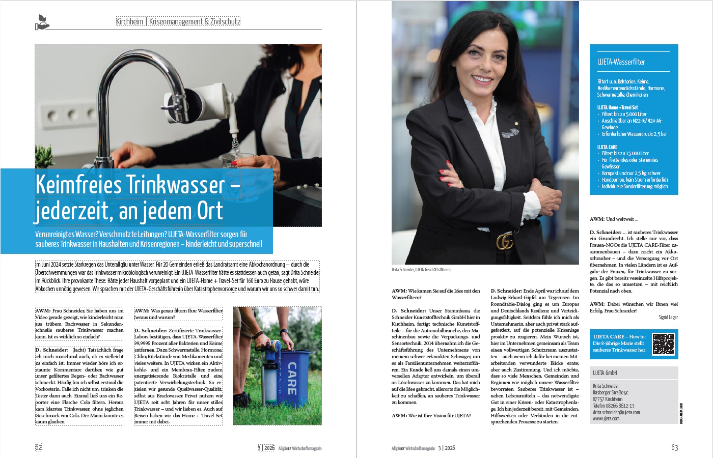 Ujeta Wasserfilter: Artikel im Allgäuer Wirtschaftsmagazin Ausgabe 3-2026